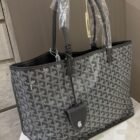 Goyard Saint Louis PM, Grey, Canvas / Leather Trim