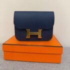 Hermes Constance Slim Wallet, Deep Blue, Epsom, Gold Hardware