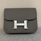 Hermes Constance Slim Wallet, Gris Meyer, Epsom, Palladium Hardware