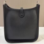 Hermes Evelyne Mini Black Epsom bag, front view with closure strap