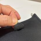 Hermes Evelyne Mini Black Epsom bag, corner and stitching detail