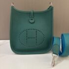 Hermès Evelyne Mini bag in Malachite Clemence leather with Palladium hardware, preloved