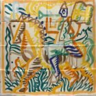 Hermès Le Cavalier à la Trompette silk scarf 90, laid flat