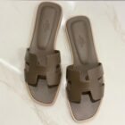 Hermès Oran sandals in Etoupe Swift leather, size 37, from above
