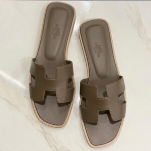 Hermès Oran sandals in Etoupe Swift leather, size 37, from above