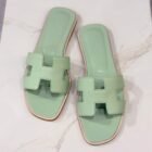 Hermès Oran sandals in Vert Jade Epsom leather, size 36, from above