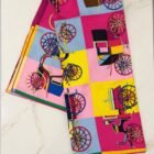 Hermès Voitures Exquises silk scarf 90, folded to show the carriage print